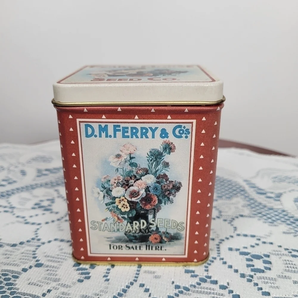 Vintage Ferry-Morse Seed Co. Tin Floral‎ Collectible Storage Container Cottage